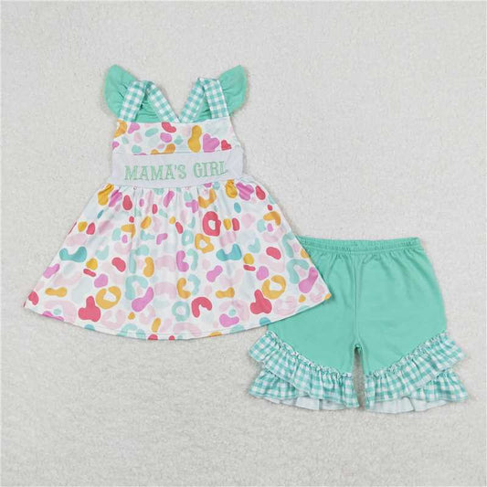 USA Warehouse (IN STOCK) GSSO0815 Mama's girl leopard tunic ruffle shorts girls outfits