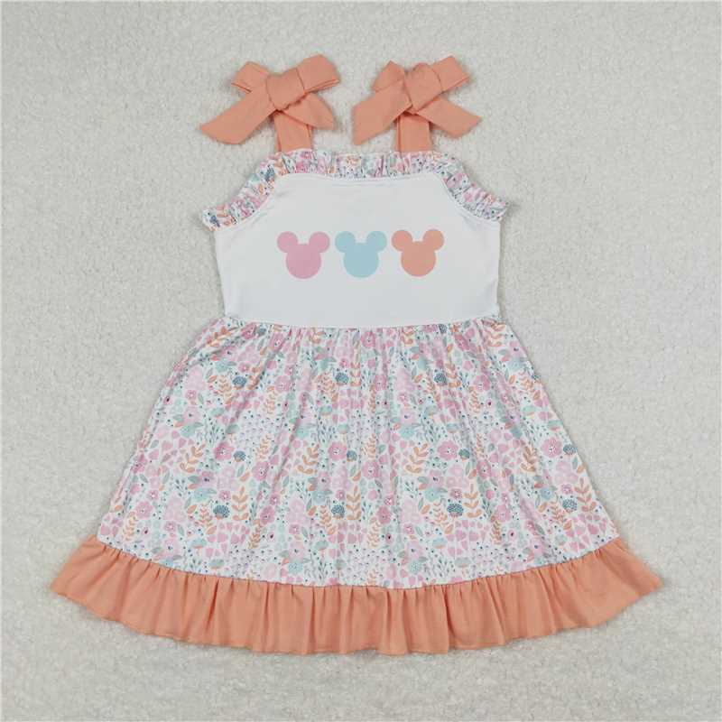 11.12 RTS NO MOQ （In stock）Matching GSD0894 Baby Girls Colorful Floral Mouse Knee Length Dresses