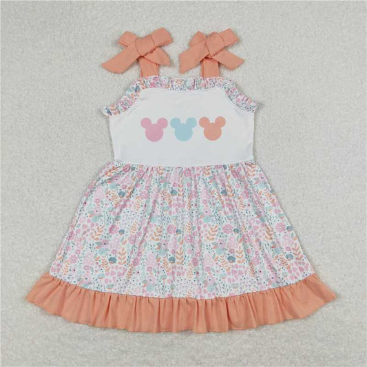 11.12 RTS NO MOQ （In stock）Matching GSD0894 Baby Girls Colorful Floral Mouse Knee Length Dresses