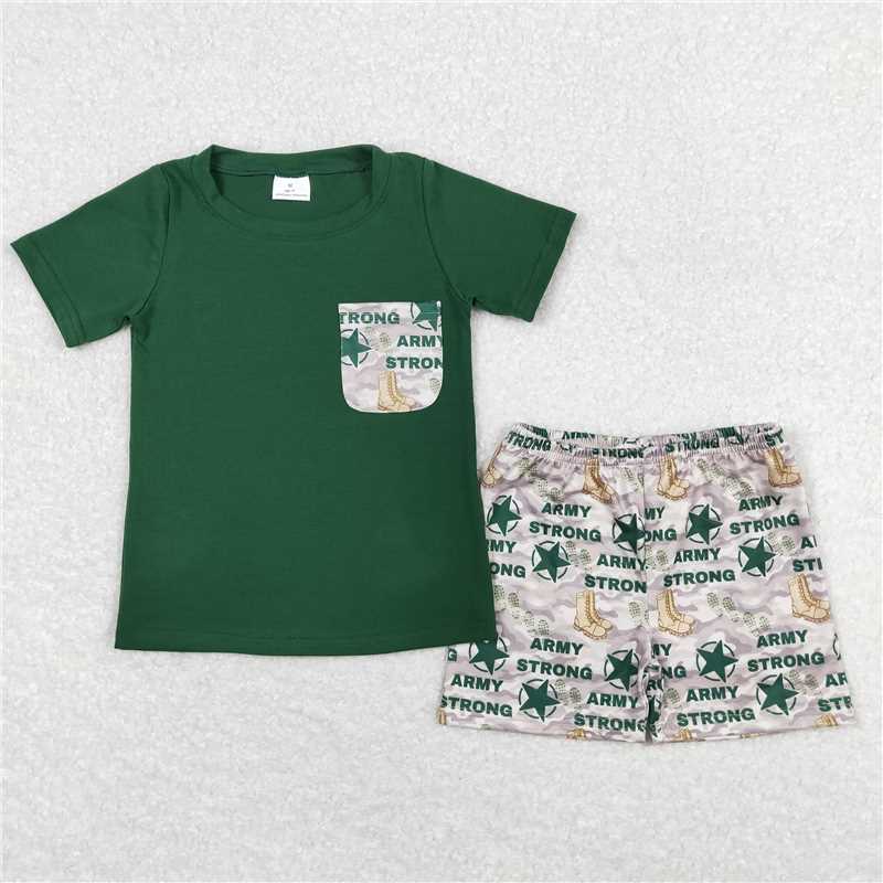 BSSO0701  Baby Boys Green Army Camo Tee Shirt Top Shorts Outfits Clothes Sets