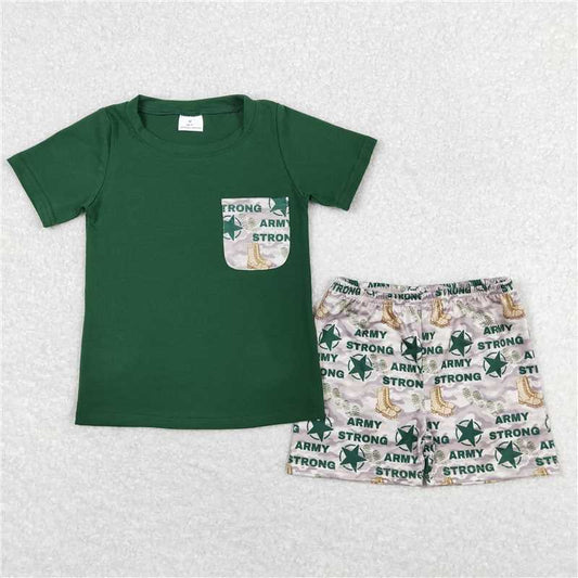 BSSO0701  Baby Boys Green Army Camo Tee Shirt Top Shorts Outfits Clothes Sets