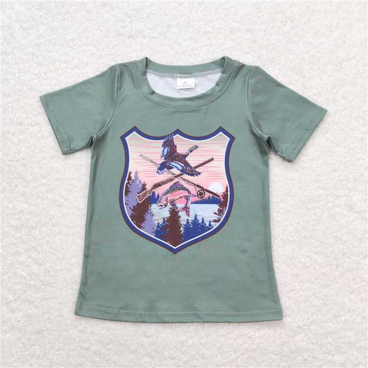 BT0465  Baby Boys Green Duck Hunting Summer Short Sleeve Tee Shirts Tops