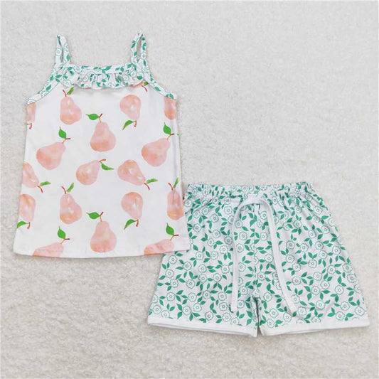GSSO0867 Pear pattern sleeveless floral shorts set