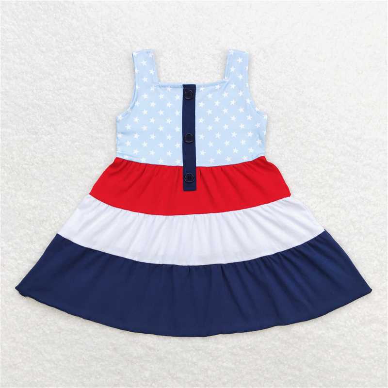 GSD0900  Red  White and Blue Star Sleeveless Dress