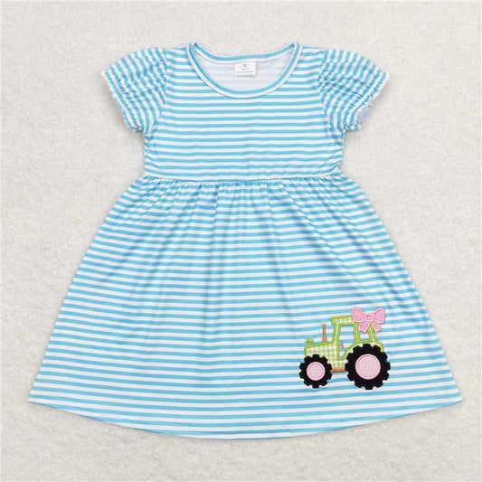 GSD0835  Short sleeves stripe tractor kids girls farm dress