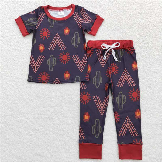 BSPO0326 Baby Kids Toddler Sibling Western Short Sleeve Tee Pants Pajamas Clothes Sets