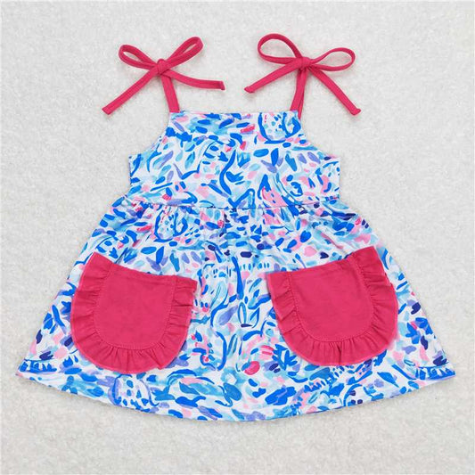 GT0549  Straps pockets watercolor baby girls summer shirt
