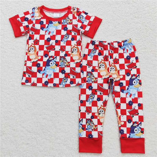 BSPO0355 Baby Boys Blue Dogs Shirt Top Pants Pajamas Clothes Sets
