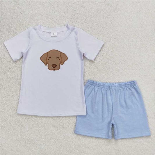 BSSO0695  Baby Boys Dog White Short Sleeve Shirt Shorts Clothes Sets