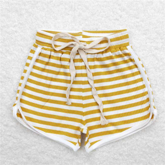 SS0287  Baby Girls Mustard Stripes Summer Sports Design Shorts