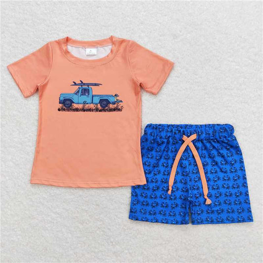 BSSO0706 Baby Boys Truck Shirt Top Crab Shorts Outfits Clothes Sets