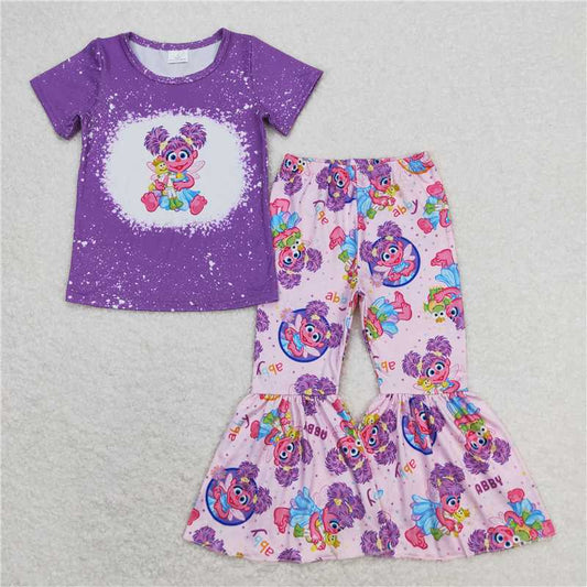 GSPO1359 Sesame Street cartoon purple short-sleeved trousers suit
