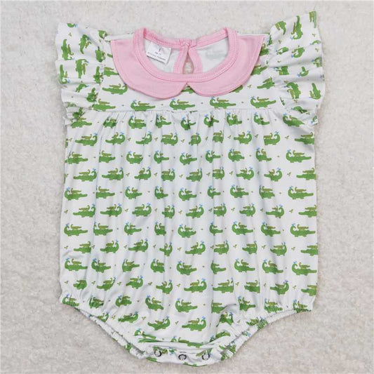 SR1068  Baby Infant Girls Flutter Sleeve Crocodile Rompers