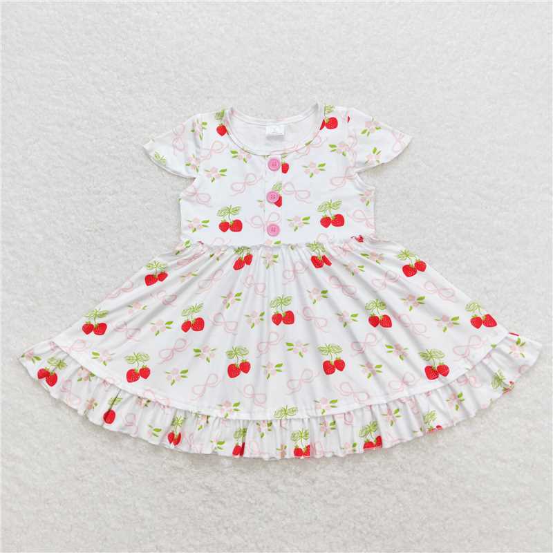 GSD0888 Bow-knot strawberry white short-sleeved dress
