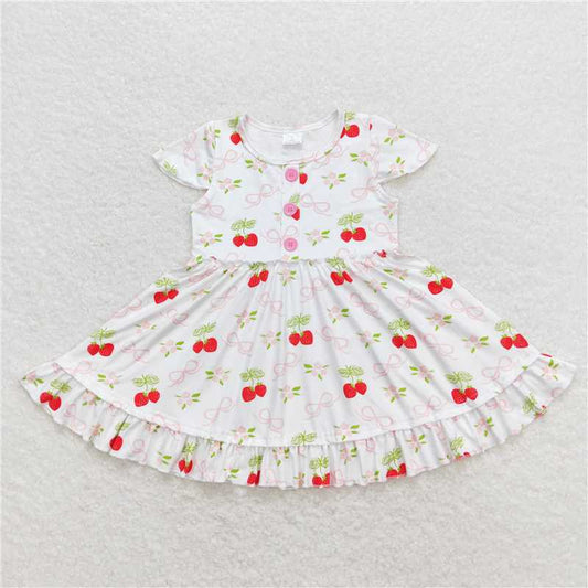 GSD0888 Bow-knot strawberry white short-sleeved dress