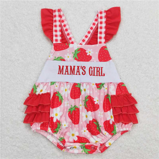 SR1269  Baby Girls Mama's Girl Strawberry Rompers Sibling Sister Clothes Sets
