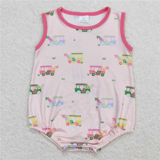 SR0981  RTS NO MOQ  Baby Girls Summer RompersBaby Infant Girls Golf Pink Sleeveless Summer Rompers