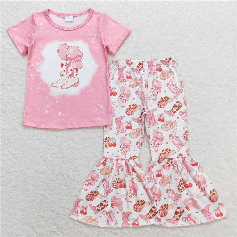 GSPO1453 Star boots, cowboy hat, pink short-sleeved trousers set