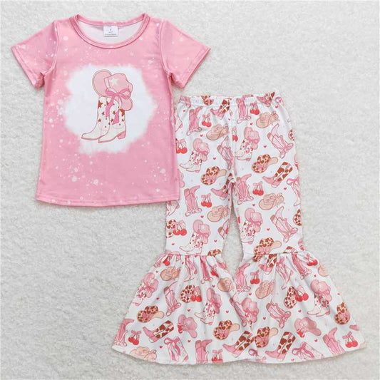 GSPO1453 Star boots, cowboy hat, pink short-sleeved trousers set