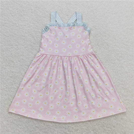 GSD0910  Baby Girls Pink Daisy Ruffle Knee Legnth Dresses
