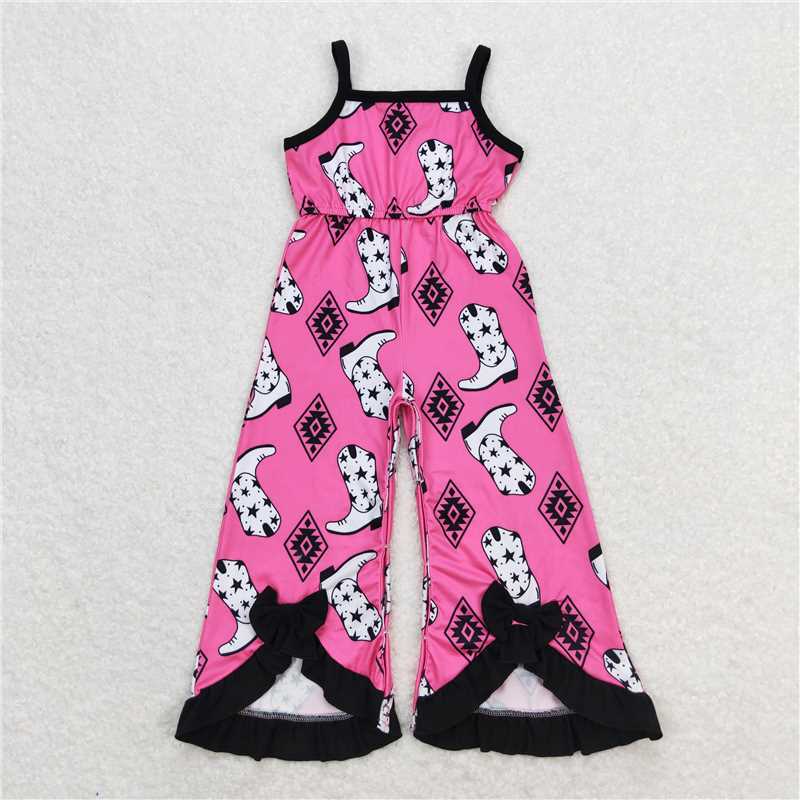 SR1238  Baby Girls Straps Boots Aztec Bows Bell Bottom Jumpsuits