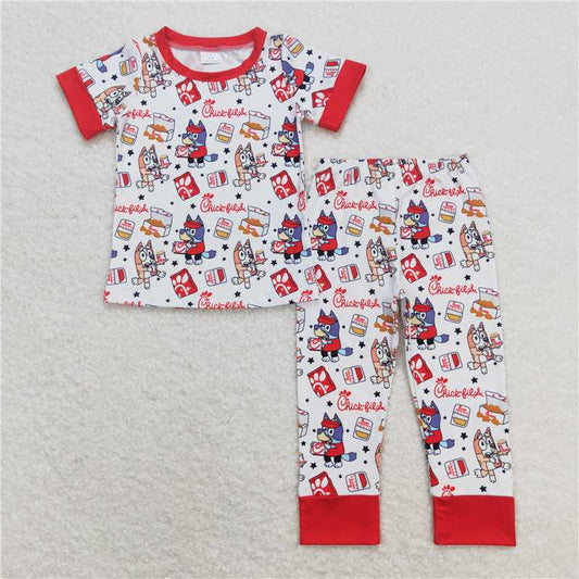 BSPO0347 RTS NO MOQ  Baby Boys Spring Outfits Baby Boys Dog Chips Shirt Pants Pajamas Clothes Sets