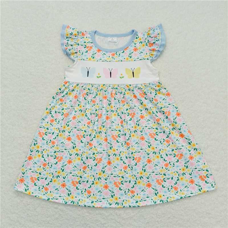GSD0916  Flutter sleeves floral butterfly baby girls dresses