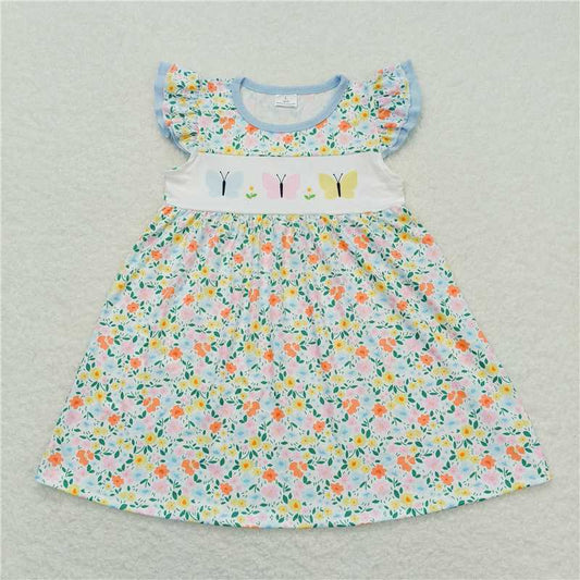 GSD0916  Flutter sleeves floral butterfly baby girls dresses