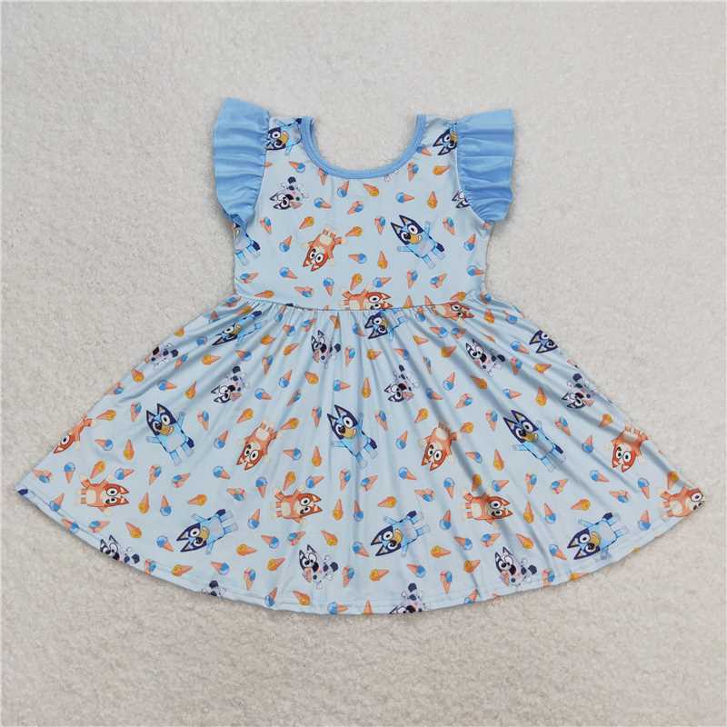 GSD1202  Flutter sleeves ice cream dog kids girls summer dress