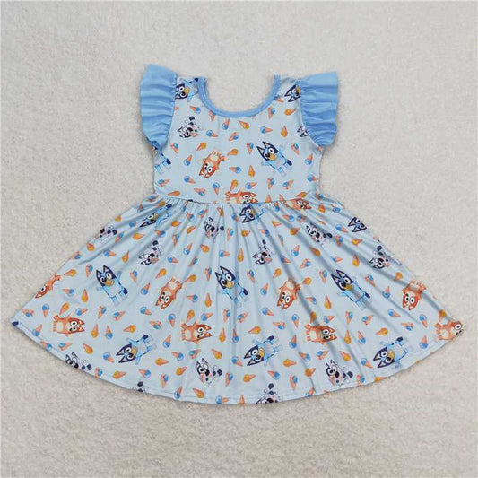 GSD1202  Flutter sleeves ice cream dog kids girls summer dress