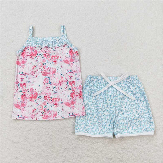 GSSO0869 Flower sleeveless floral shorts suit