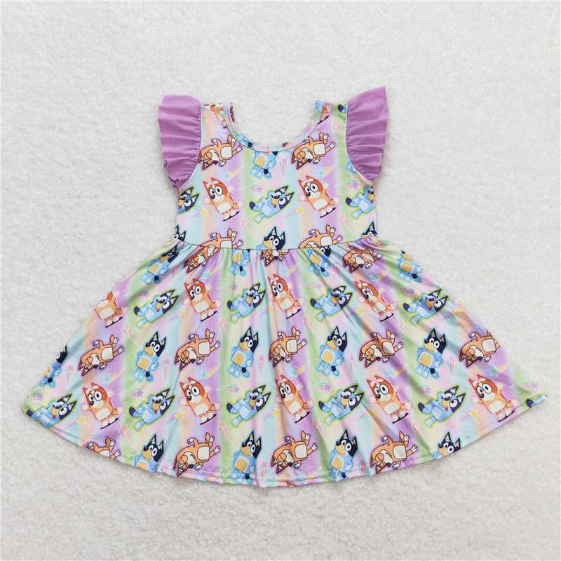 GSD0985   Flutter sleeves colorful dog girls summer twirl dresses