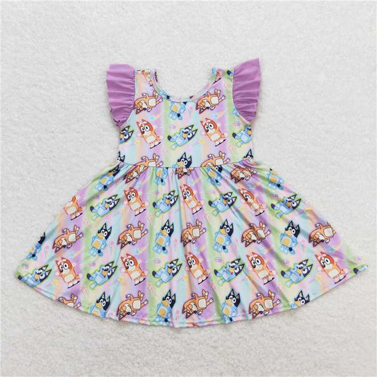 GSD0985   Flutter sleeves colorful dog girls summer twirl dresses
