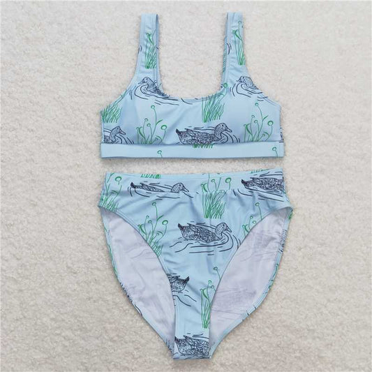 S0357  Adult Women Mallard Ducks Top Bottom Swimsuits Sets