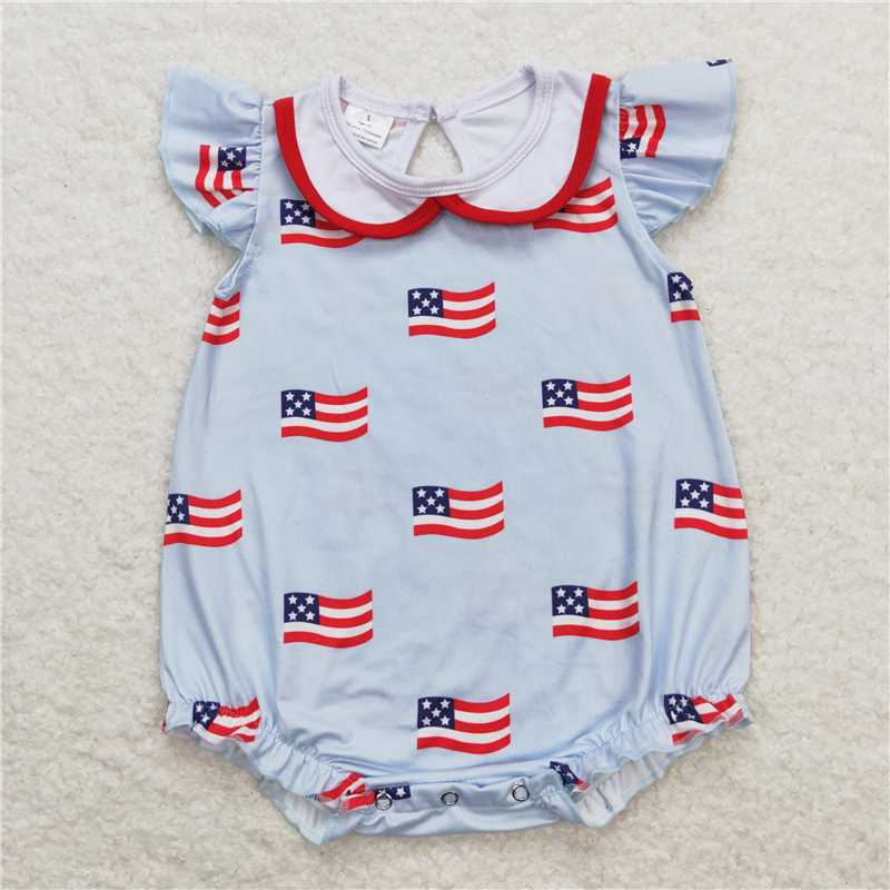 SR1123  Baby Boys Girls 4th Of July Flags Sibling Rompers Clothes Sets