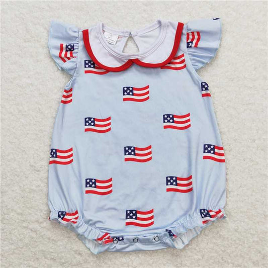 SR1123  Baby Boys Girls 4th Of July Flags Sibling Rompers Clothes Sets