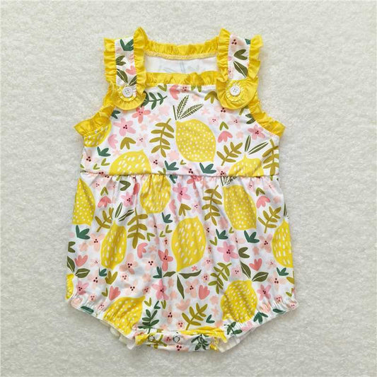 SR1224  Baby Infant Girls Lemon Buttons Summer Rompers