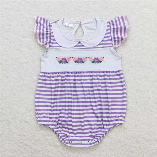 SR1051  Baby Girls Purple Stripes Flowers Dresses Rompers Sibling Sister Designs