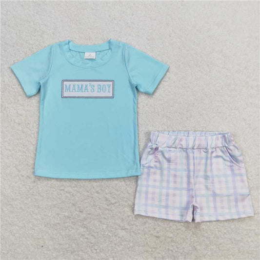 BSSO0624  Baby Boys Mama's Boy Short Sleeve Tee Shirt Top Shorts Clothes Sets