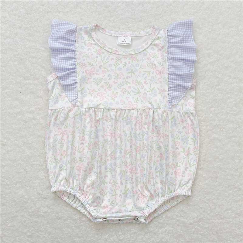 SR1351  Baby Girls Flowers Bows Ruffle Summer Rompers