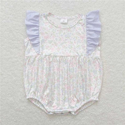 SR1351  Baby Girls Flowers Bows Ruffle Summer Rompers