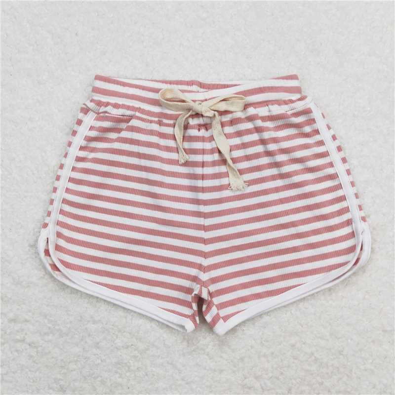 SS0327  Baby Girls Pink White Stripes Summer Sports Design Shorts