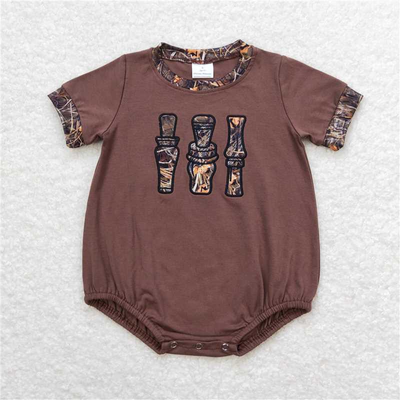 SR1402RTS NO MOQ Baby Boys Summer Rompers  Baby Boys Brown Camo Duck Call Rompers Sibling Brother Clothes Sets