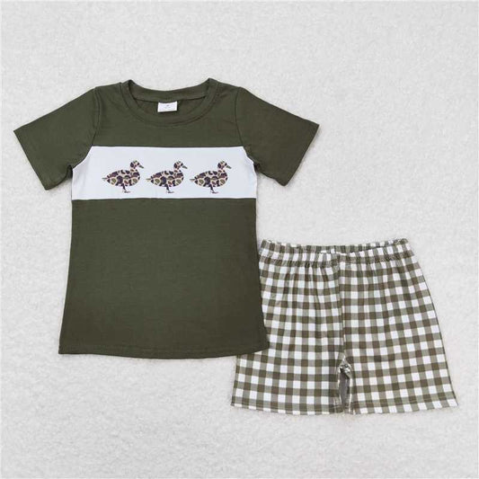 BSSO0663 Baby Boys Leopard Duck Green Shirt Shorts Outfits Clothes Sets