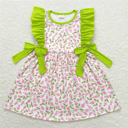 GSD1036  Flutter sleeves pink floral baby girls spring dresses