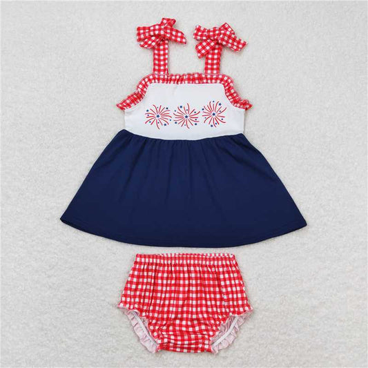 GBO0330  Baby Girls Navy Fireworks Tunic Top Bummies Clothes Sets