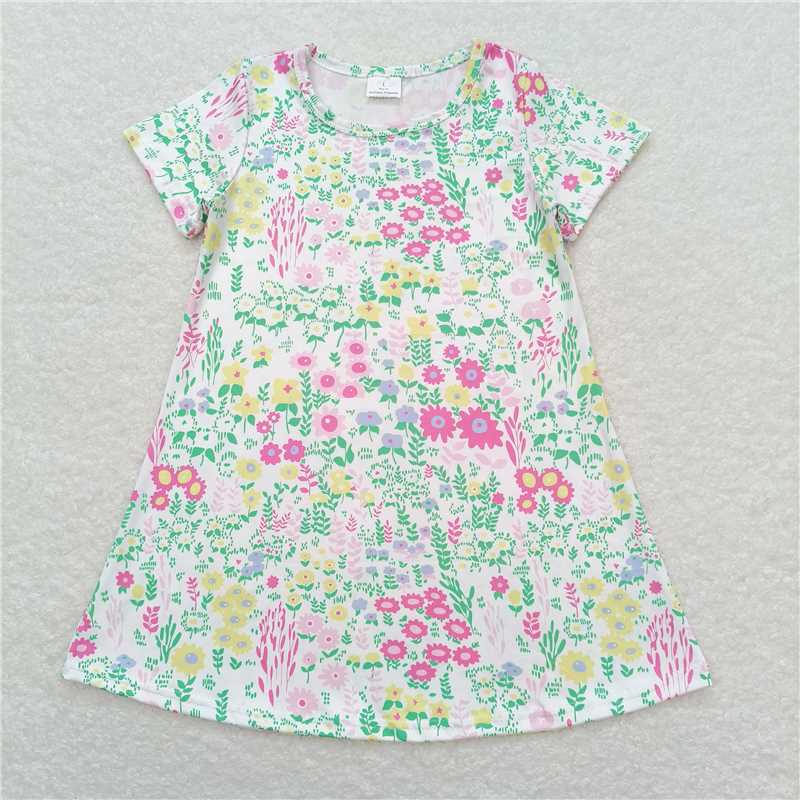GSD0823  RTS NO MOQ Baby Girls Summer Dress Short sleeves floral baby girls summer dresses