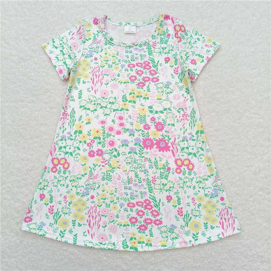 GSD0823  RTS NO MOQ Baby Girls Summer Dress Short sleeves floral baby girls summer dresses