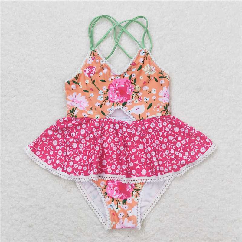 S0249 Baby Girls Summer Ruffle One Piece Sibling Sister Swimsuits