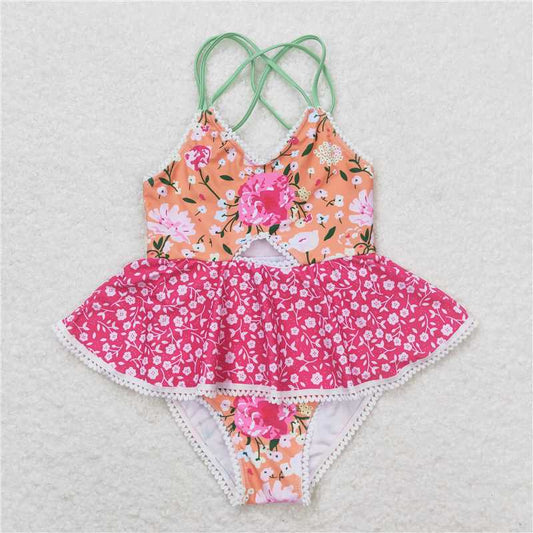 S0249 Baby Girls Summer Ruffle One Piece Sibling Sister Swimsuits